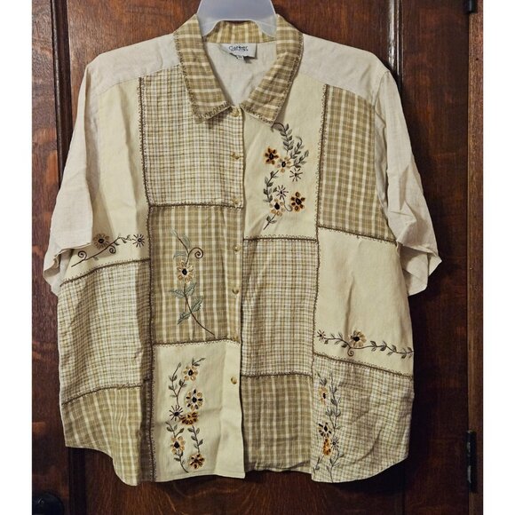 Vintage PS Career Elements Patchwork Blouse Short Sleeves Plus Size 26 - Picture 1 of 4